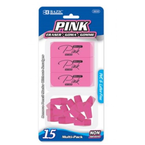 Bazic Eraser Set Pink 15 Pack